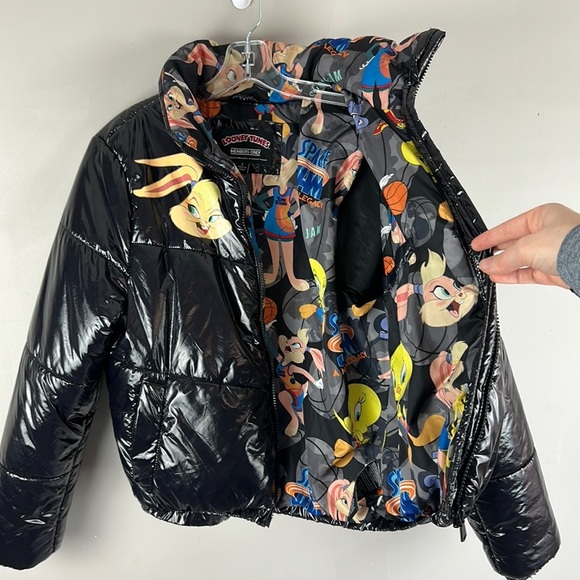 Members Only Space Jam Looney Tunes Black Puffer Jacket Size Large - Picture 16 of 16
